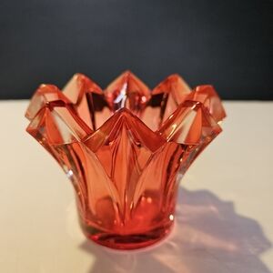 Vintage Bohemian Crystal Czech Republic Red Candle Holder 4”W